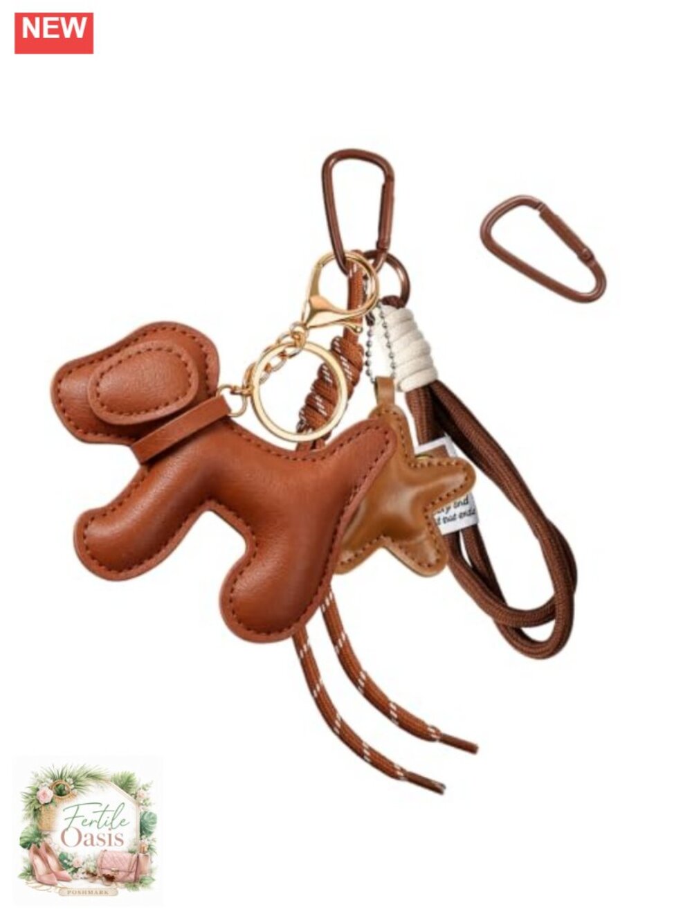 PU Leather Dog Keychain Bag Charm Star Pendant Y2K Tassel